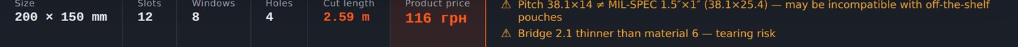 Status row with a thin-web warning
